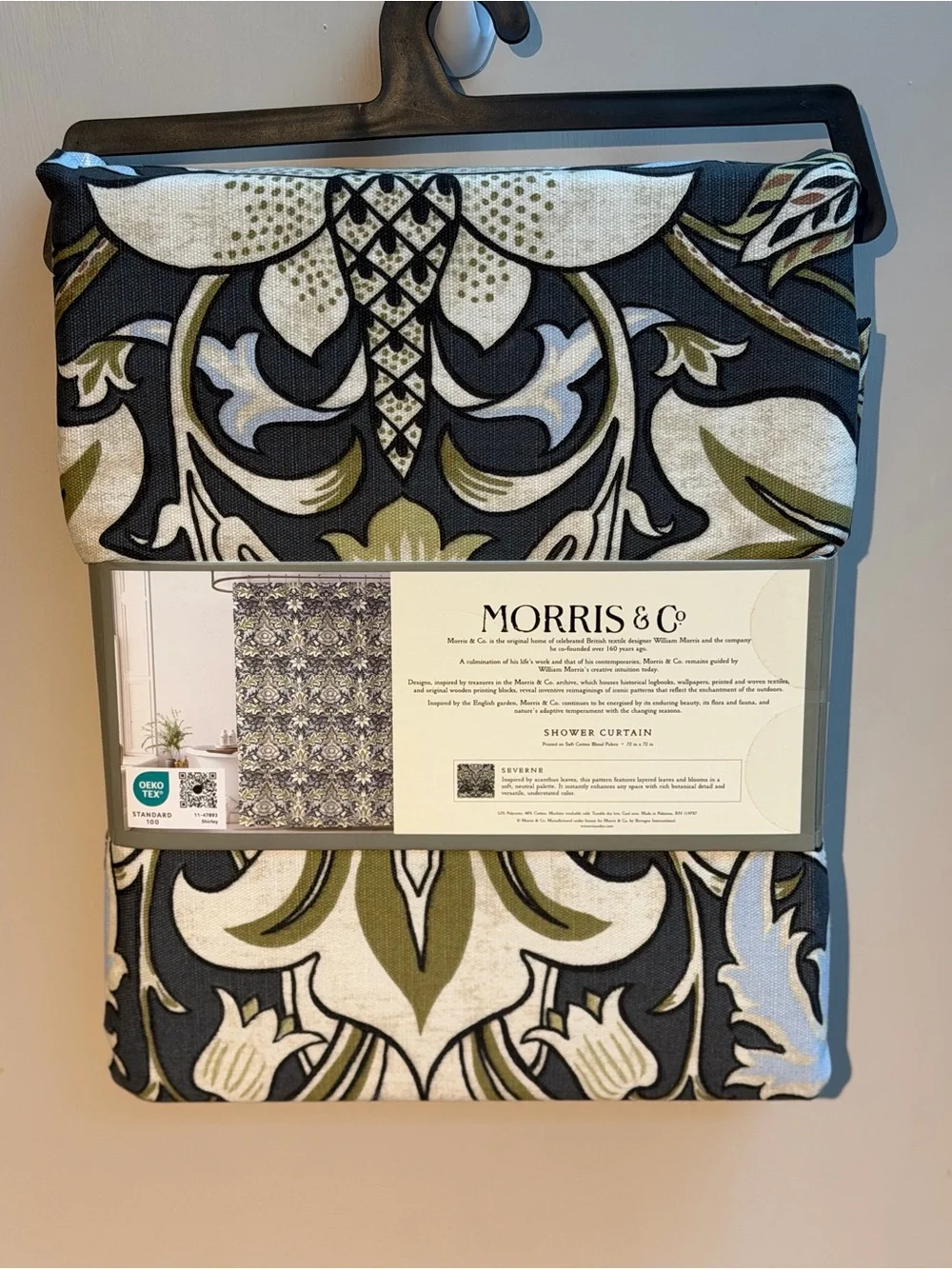 Morris & Co. NWT Severne Gray, Cream & Green Floral Shower Curtain 72